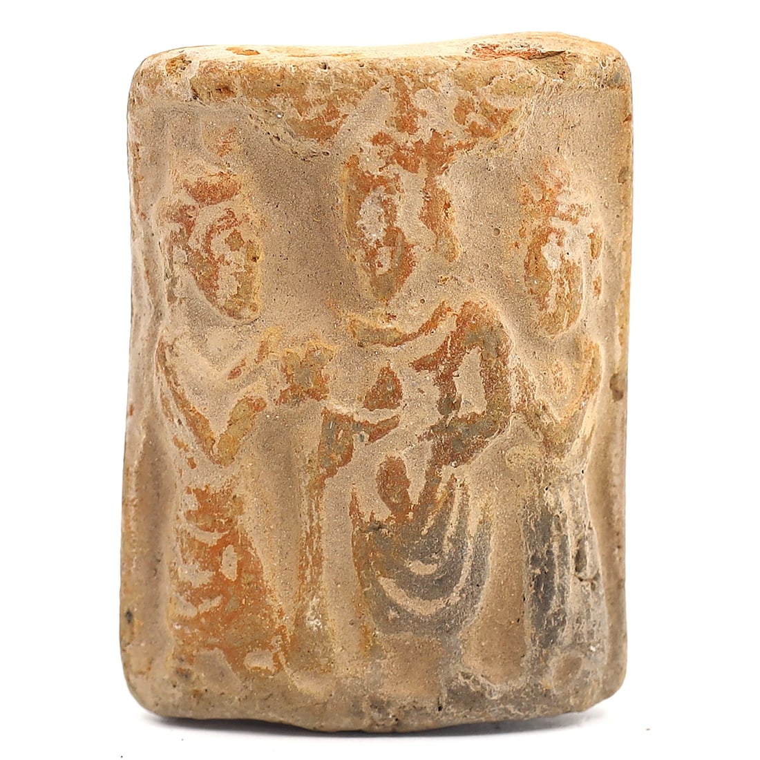 Ancient Greek Terracotta Stamp: Depicting 3 Humans from the Archaic Period (8thC BC - 6thC BC) (1 of 3)