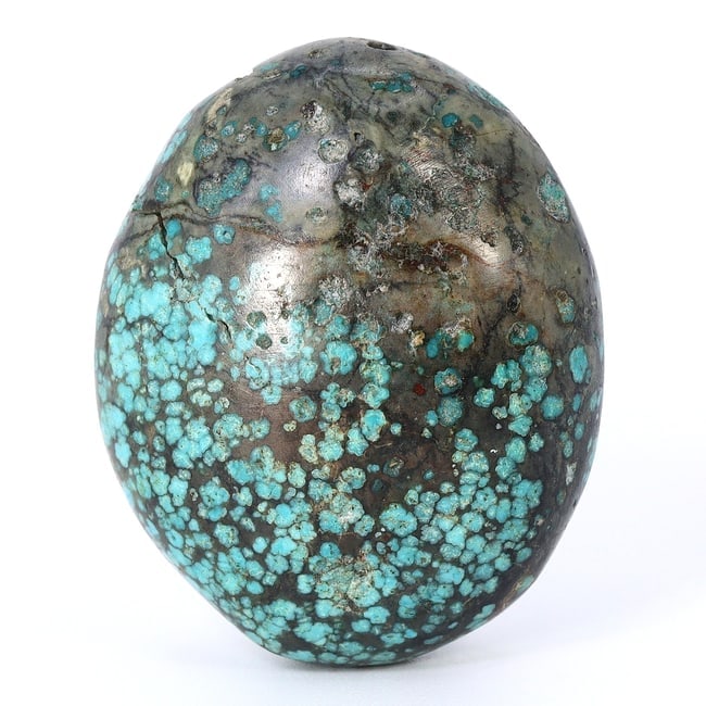 Antique Spider Web Pattern Turquoise Bead: Himalayan Jewel (19th-20th Century) (1 of 4)