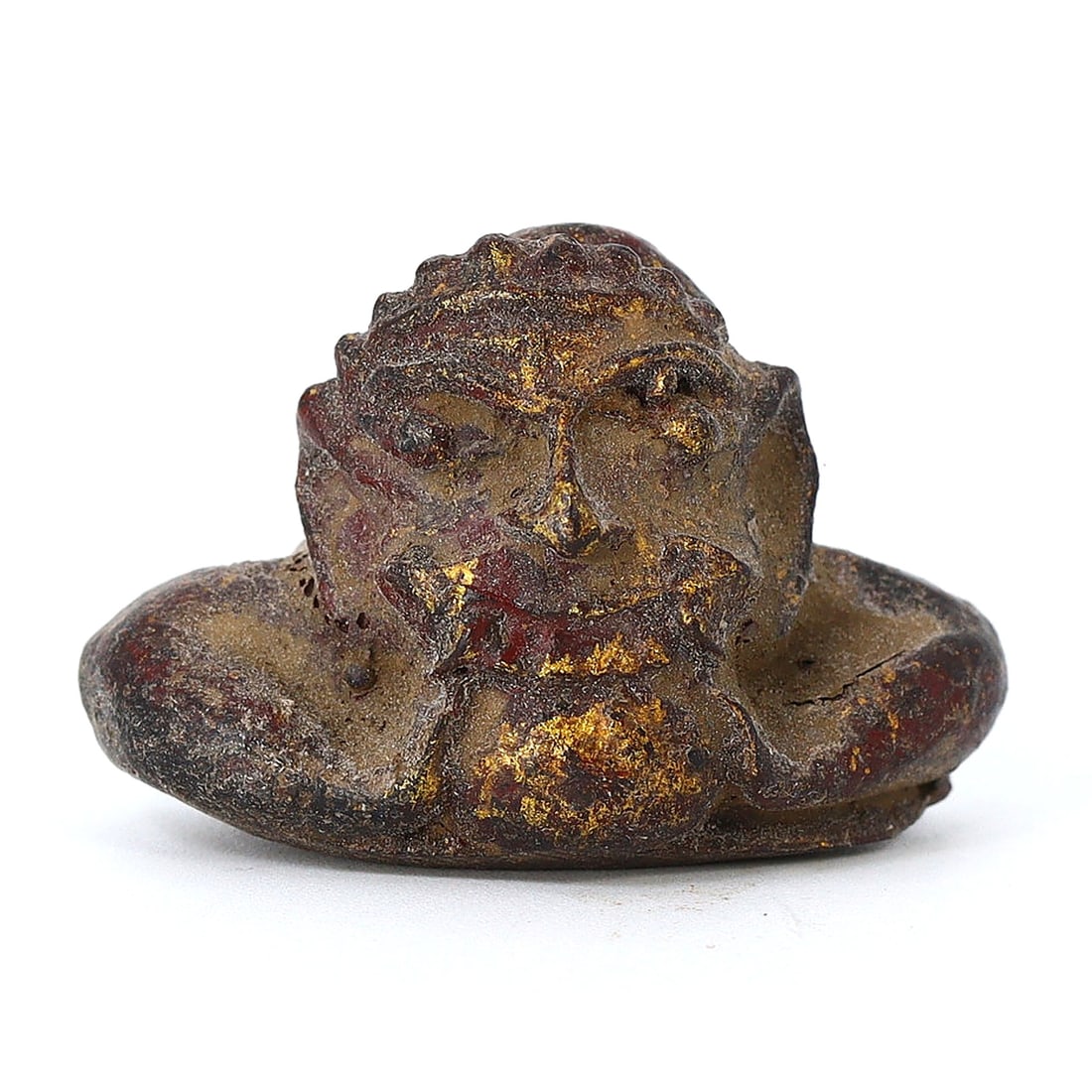 Southeast Asian Antique Rahu Figurine: Eclipse Deity of Ancient Prowess (800-1000AD): Dimension: 30x10mm Rarity Level: Highly Rare This Southeast Asian figurine, depicting the deity Rahu consuming the moon, represents a deep cultural connection to lunar and celestial events. Its unique