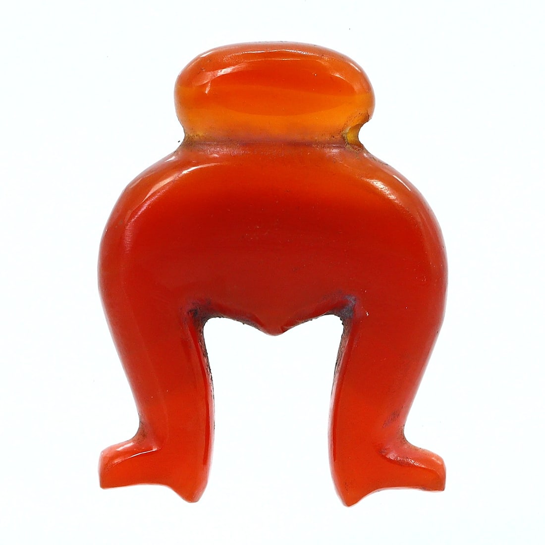 Gandharan Triratna Carnelian Bead, Emblem of Buddhist Harmony (300-500 AD): Dimension: 29x21mm Introduction: Embark on a journey to the ancient Gandharan civilization with this exquisite carnelian bead, symbolizing the Buddhist concept of the Triratna. This precious artifact,