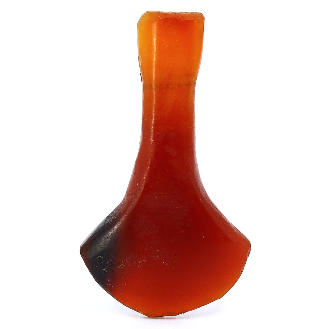 Exceptional Taxila Gandhara Carnelian Axe Sword Bead (300-500 AD): Dimension: 26x14mm Introduction: Explore the grandeur of ancient Taxila within the Gandhara civilization through this striking carnelian axe-shaped bead, dated between 300 and 500 AD. This artifact ex
