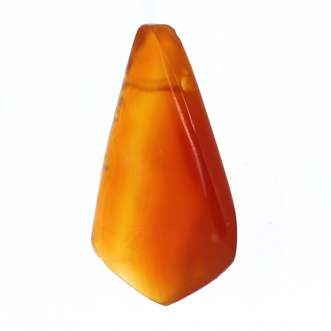 Gandhara Civilization Carnelian Pyramidal Bead (300-500 AD): Dimension: 25x16mm Introduction: Behold a fragment of the ancient world with this Gandhara civilization carnelian bead, shaped in the distinct form of a pyramid, dating from 300 to 500 AD. This bead e