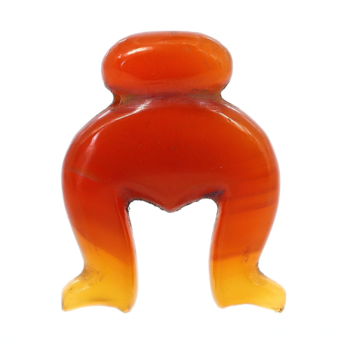 Gandharan Triratna Carnelian Bead, Emblem of Buddhist Harmony (300-500 AD): Dimension: 26x21mm Introduction: Embark on a journey to the ancient Gandharan civilization with this exquisite carnelian bead, symbolizing the Buddhist concept of the Triratna. This precious artifact,