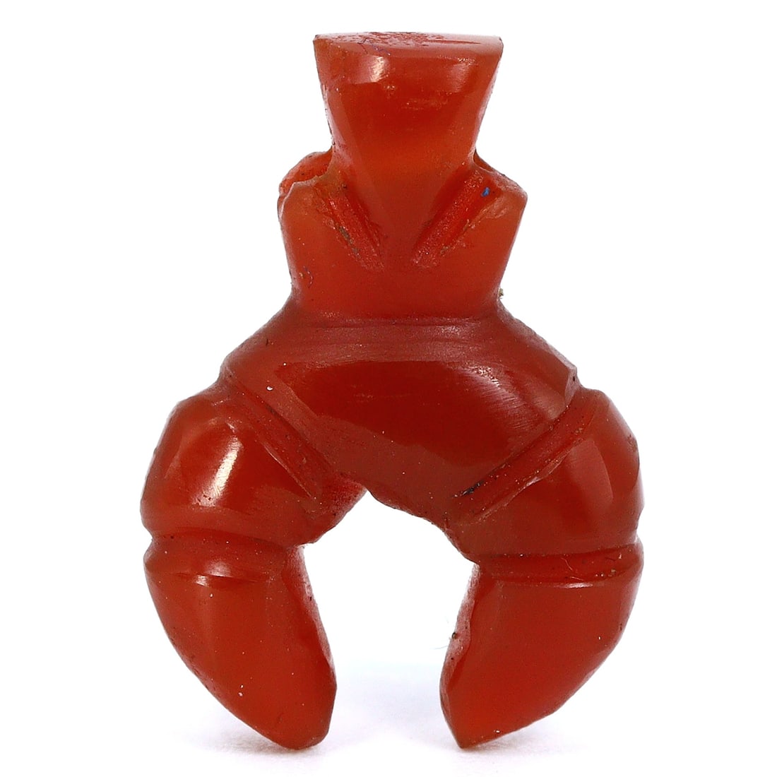 Late Gandharan Triratna Agate-Carnelian Bead, Symbolic Artifact (400-500 AD): Dimension: 17x12mm Introduction: This agate-carnelian bead, embodying the sacred Triratna symbol from the late Gandharan period, serves as a testament to the spiritual and commercial crossroads of anc