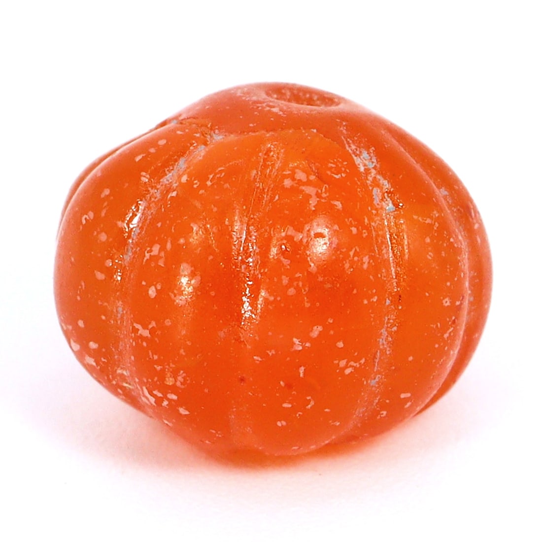 Radiant Ancient Rajput Carnelian Melon Shaped Bead (circa 8th-12th Century AD): Dimension: 11x9mm Introduction: Immerse yourself in the legacy of the Rajput era with this vibrant carnelian bead, shaped like a melon and hailing from the period between the 8th and 12th centuries AD