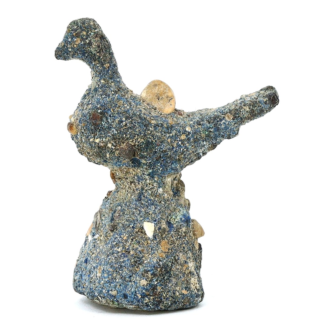 Hittite Bronze Bird Figurine, Circa 1600-1200 BC: This dynamic bronze figurine, measuring 4x3cm (1.57x1.18 inches), represents a bird, possibly a divine messenger or a symbol of protection in the Hittite culture. The Hittites, an ancient Anatolian pe