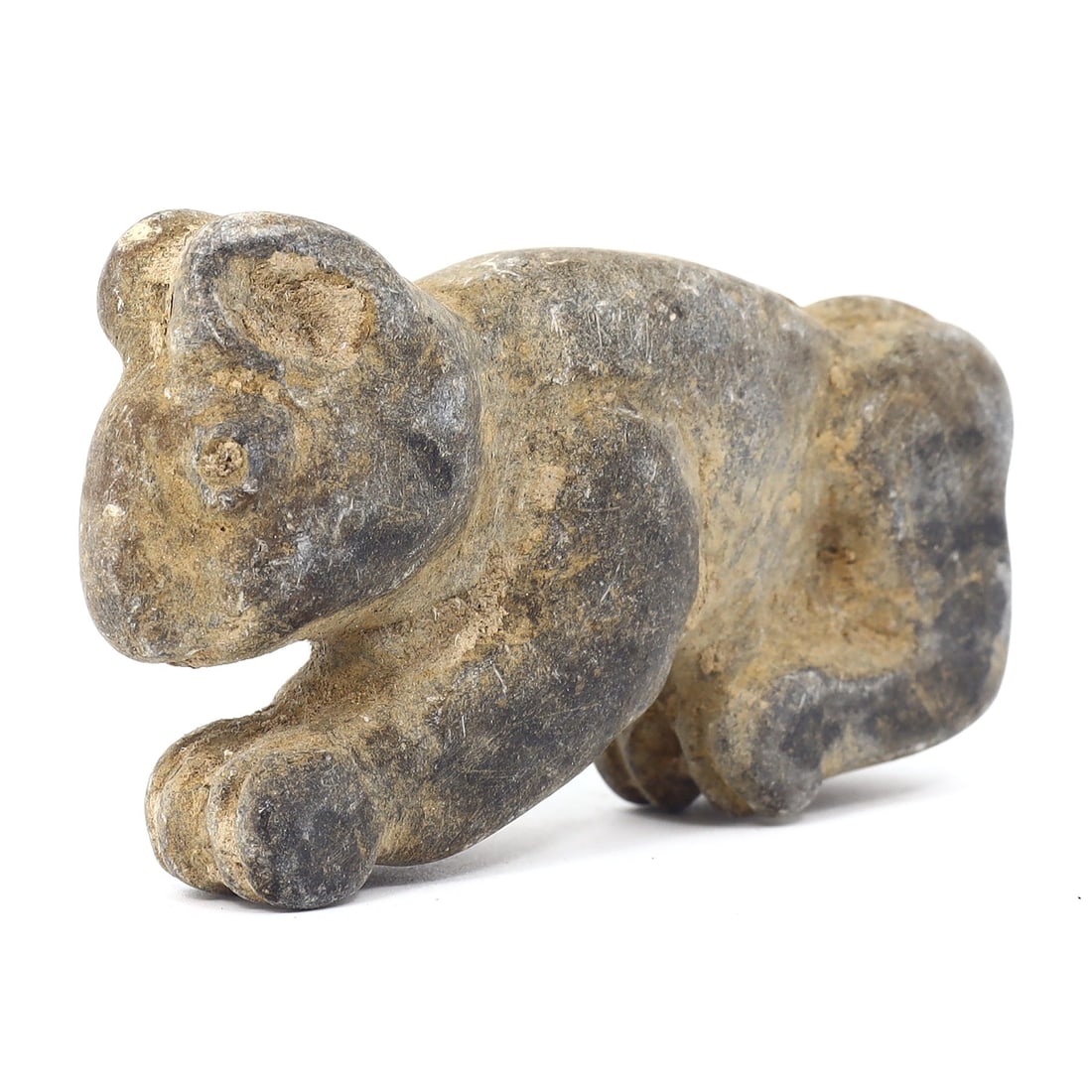 Proto-Elamite Stone Panther Sculpture (3200-2800 BC): Dimension: 6.5x3.5 cm (2.56x1.38 inches) Originating from the Proto-Elamite period, this stone sculpture (3200-2800 BC) represents a panther, an animal frequently depicted in the art of early Mesopota