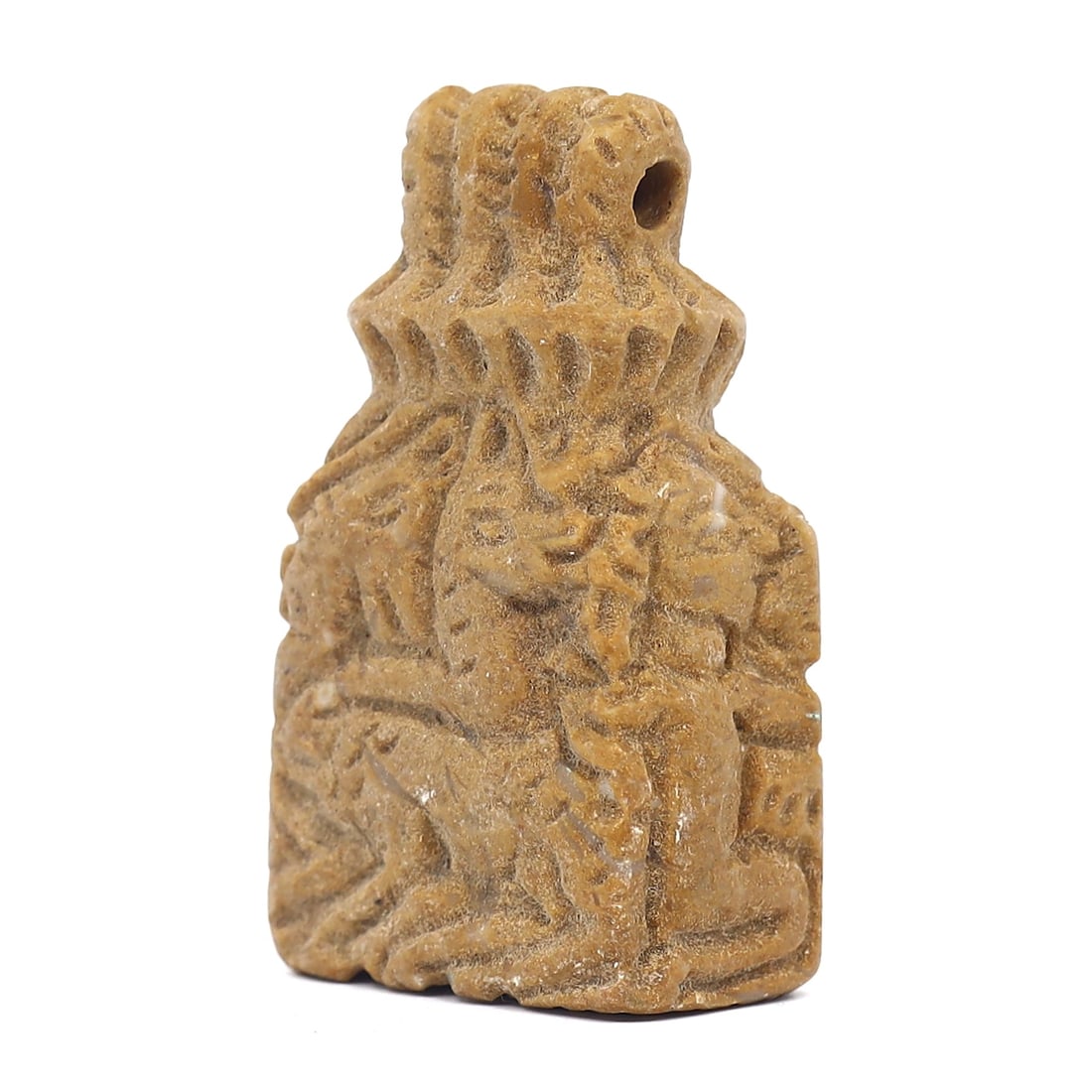 Byzantine Period Carved Stone Amulet (330-1453 AD): This carved stone artifact, measuring 5 cm in height and 2.5 cm at its widest point (about 1.97x0.98 inches), dates to the Byzantine period, a historical era from 330 to 1453 AD. The Byzantine Empire 