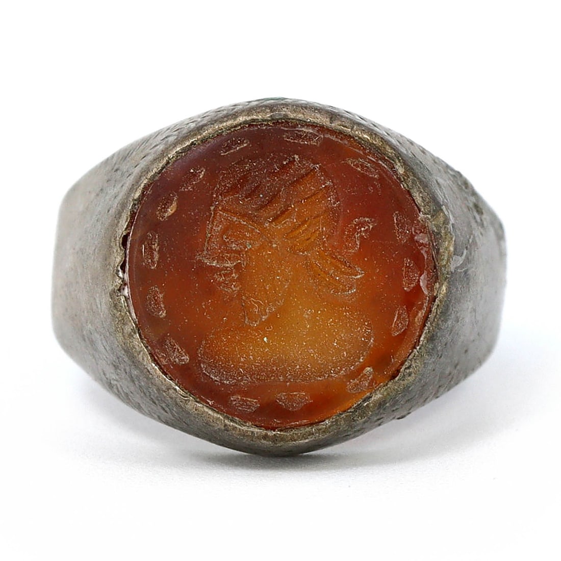 Medieval Silver Ring with Carnelian Intaglio (600-800 AD) (1 of 3)