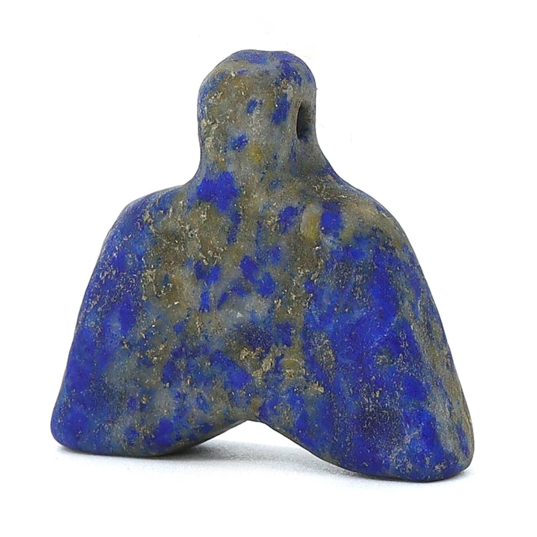 Achaemenid Empire Lapis Lazuli Figurine with Incision, 550-330 BC: This exquisite lapis lazuli figurine measures 3 cm (1.18 inches) by 2.5 cm (0.98 inches) and features characteristic incisions and a drilled hole, suggesting its use as a pendant or amulet. Originatin