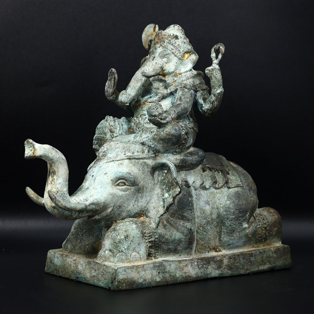 8 inches Majestic Bronze Southeast Asian Style Ganesh on Elephant Figurine (1 of 6)