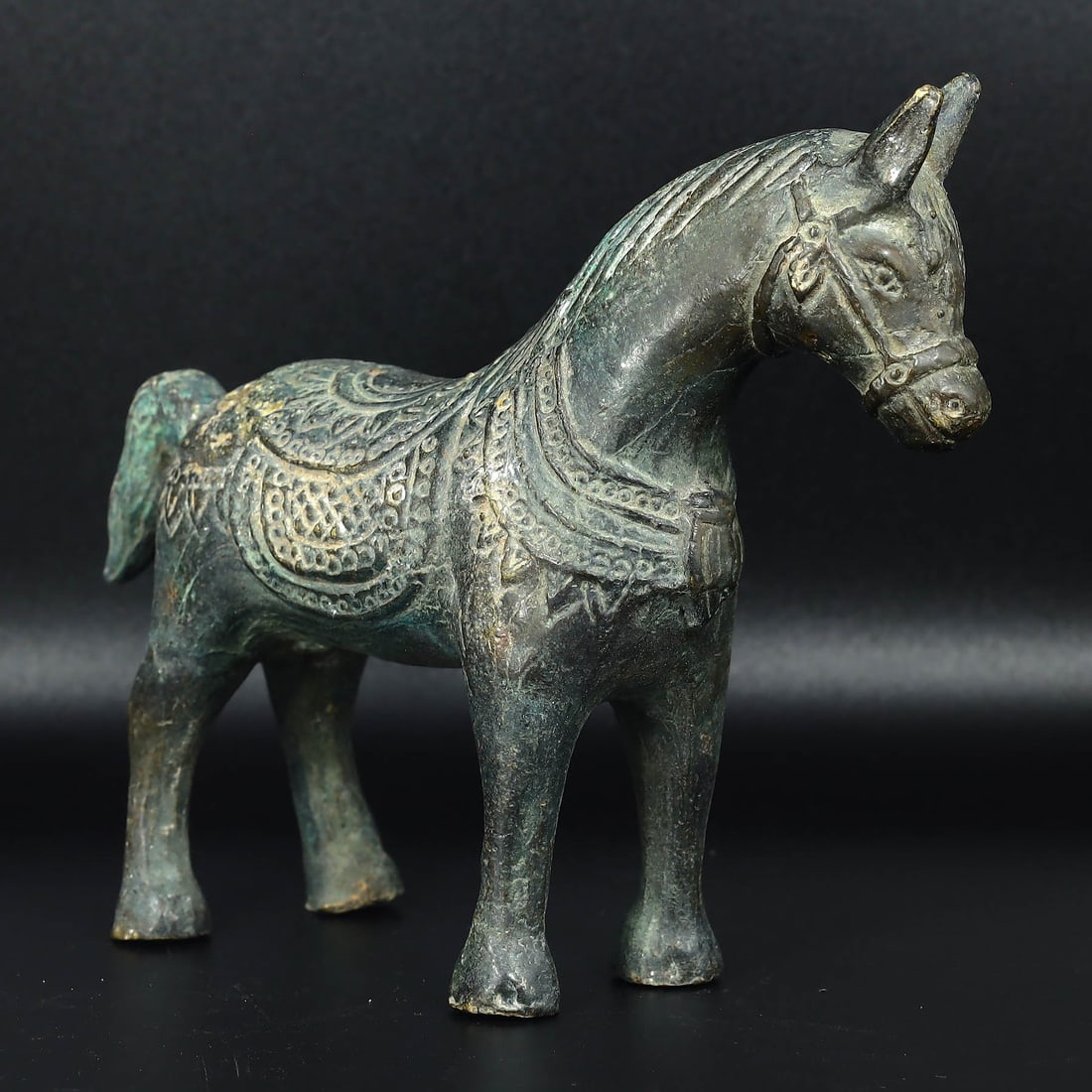5 inches Khmer Empire Style Bronze Equestrian Figurine with Elaborate Engravings (1 of 4)