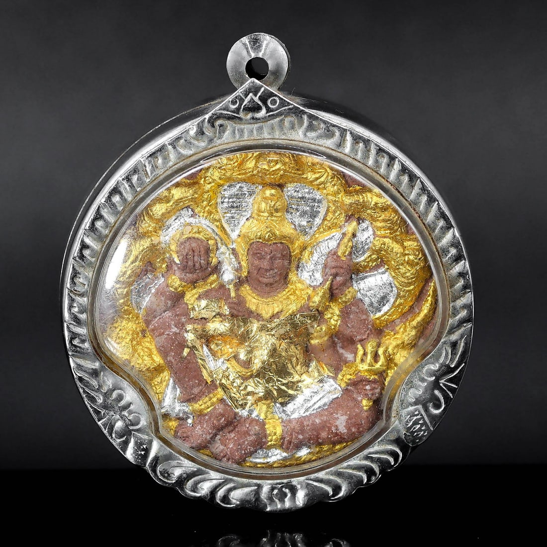 Sculptural Thai Deity Amulet in Gilded Silver Locket (1 of 2)