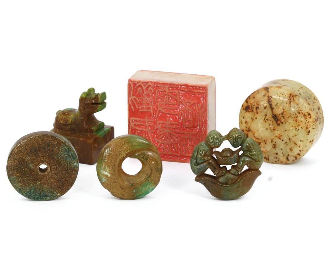 Group of 6 Oriental Jade Carvings and Seals, 19th-20th Century (1 of 2)