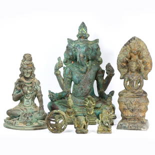 Collection of 9 Antique South Asian and Southeast Asian Deities Statues / FREE SHIPPING: This exceptional collection comprises nine antique deity statues that originate from the rich cultural traditions of South Asia and Southeast Asia. Crafted from either bronze or brass, these sculpture