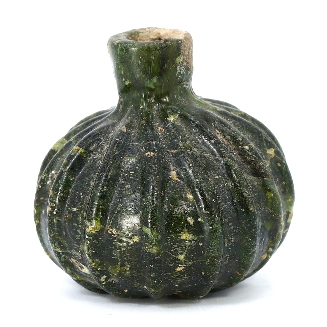 Roman Green Glass Aryballos Oil Flask with Ribbing (c. 50-100 AD) (1 of 4)
