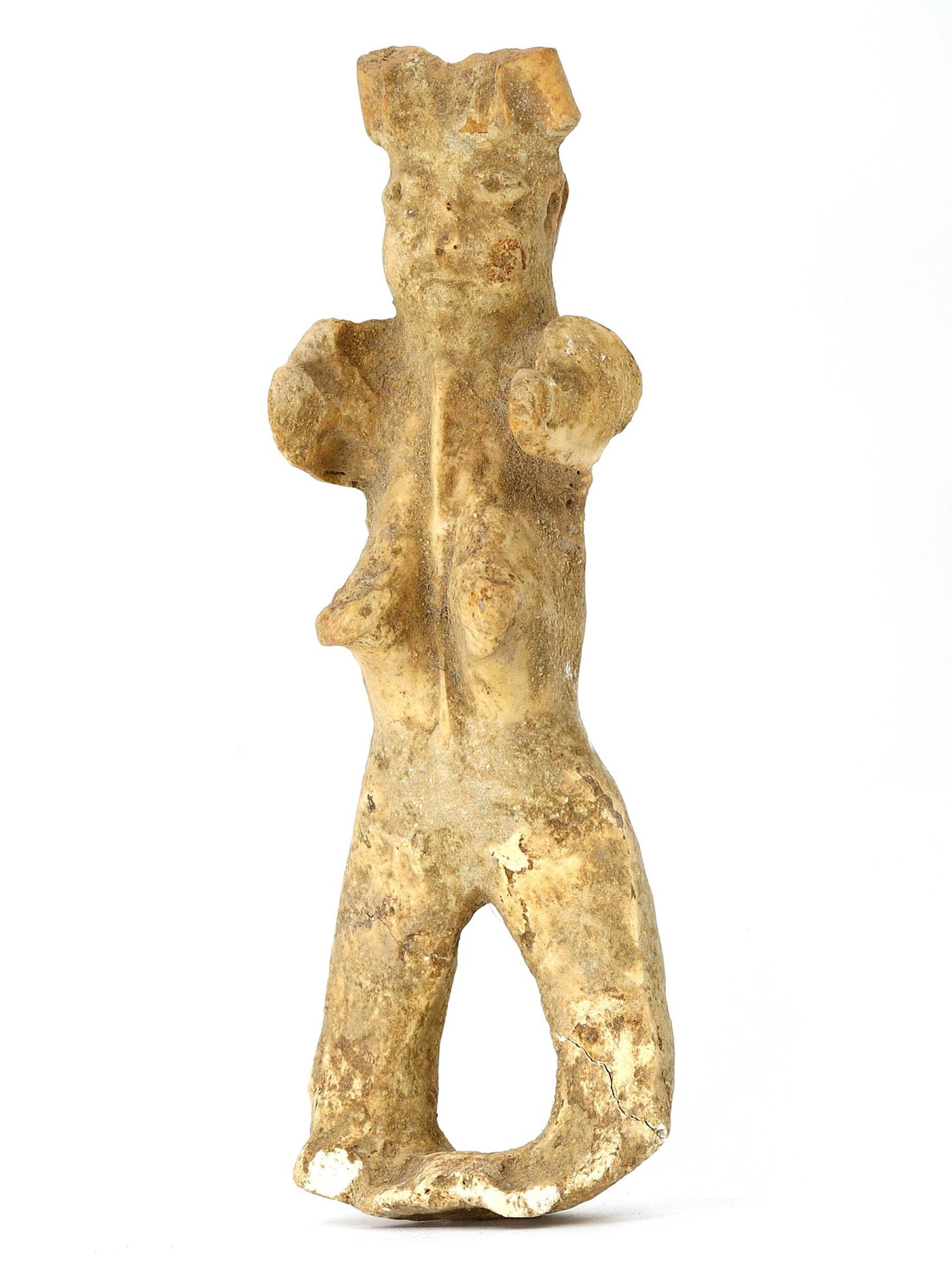 Byzantine Egypt Coptic Whale Bone Idol Figure (4th-7th Century AD): This ancient Coptic idol figure, crafted during the Byzantine period in Egypt, stands at 14 cm in height, with a width of 2.5 cm and a depth of 1 cm (approximately 5.51x0.98x0.39 inches). It is expert