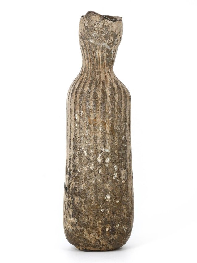 Roman Olive-Green Mold-Blown Glass Flask with Ribbing (c. 27 BC-AD 68) (1 of 4)
