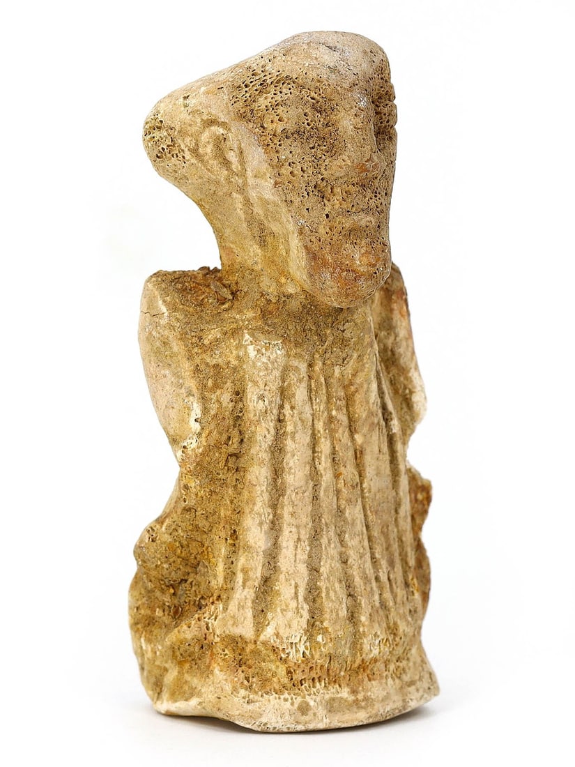 Coptic Byzantine Whale Bone Votive Idol (4th-6th Century AD, Egypt): This exceptional Coptic Byzantine votive idol, crafted from whale bone, originates from ancient Egypt. Measuring approximately 8x3.5x2.5 cm (3.15x1.38x0.98 inches), this artifact provides a tangible l