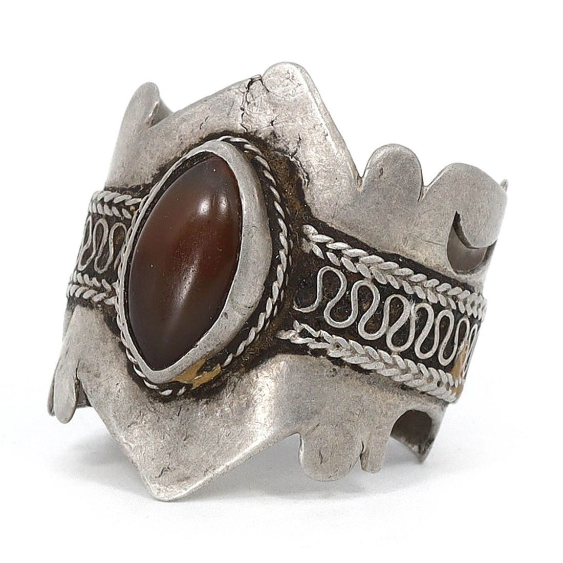 Viking Era Silver Shield Pattern Ring with Gemstone (9th-11th Century AD) (1 of 3)