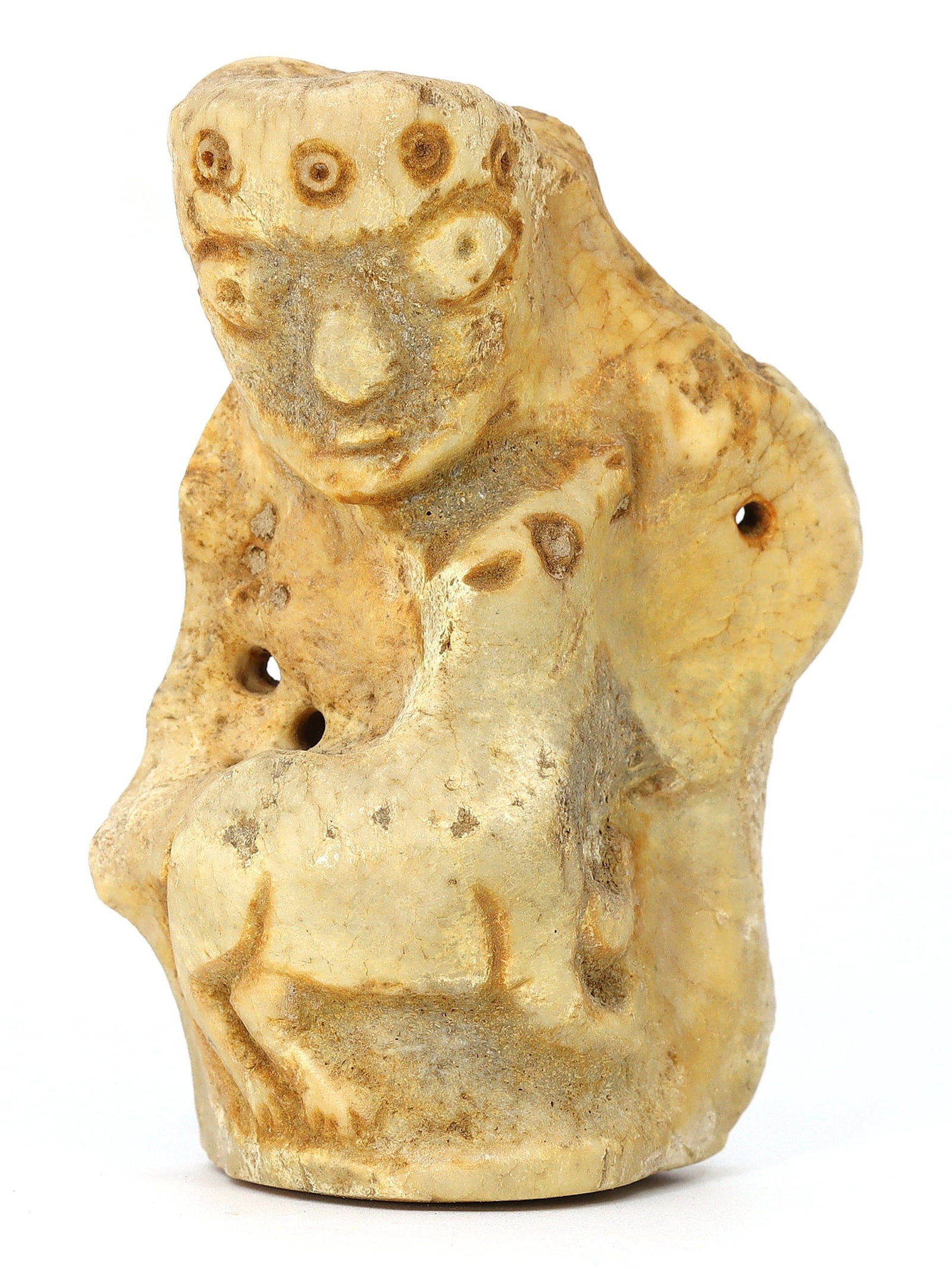 Byzantine Egypt Coptic Idol Figurine Depicting a Man and His Dog (4th-7th Century AD): This remarkable ancient Coptic idol figurine, hailing from Byzantine Egypt during the 4th-7th century AD, is a unique piece of history. Crafted from whale bone, it depicts a man with his faithful dog,