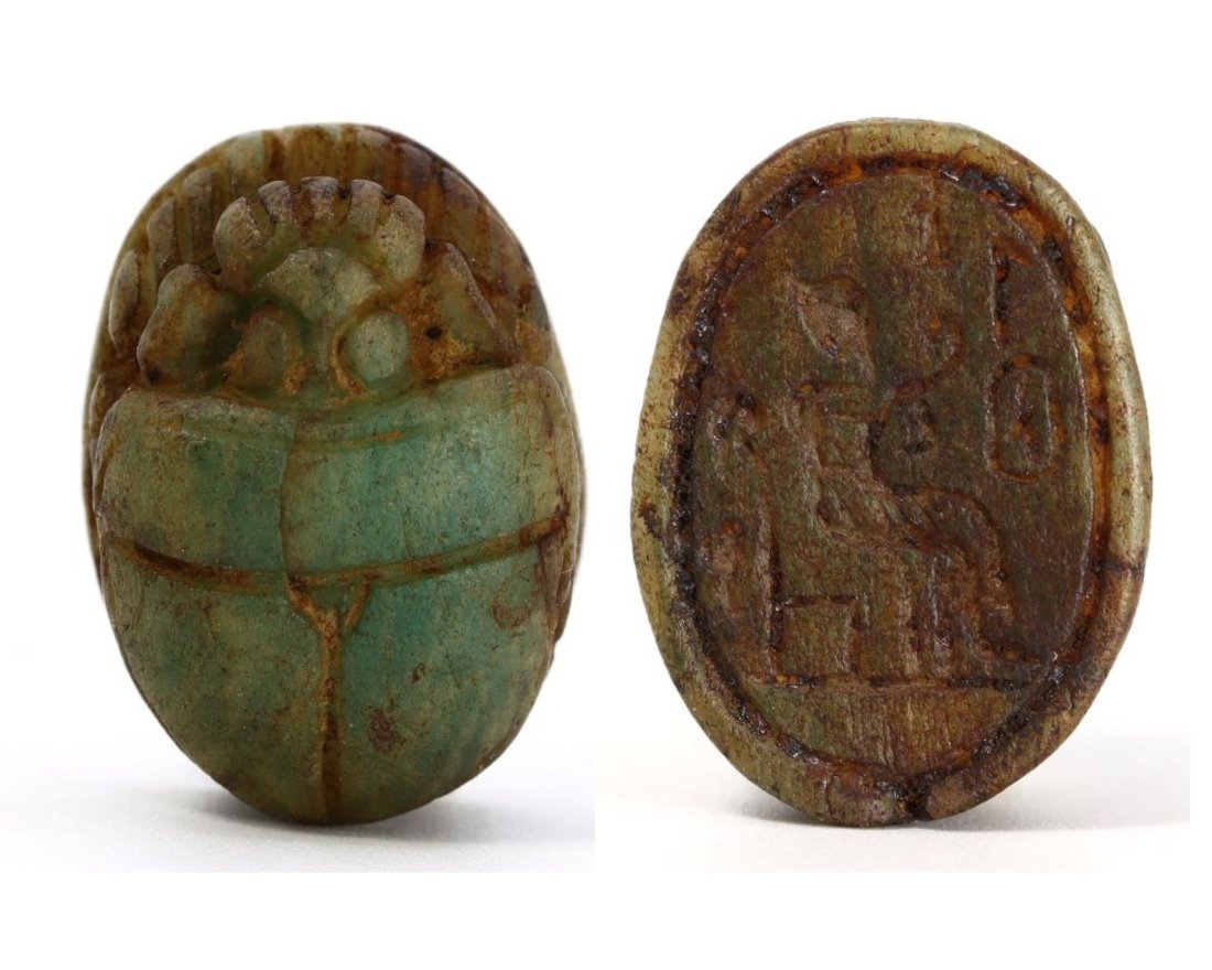 Egyptian Green Gemstone Scarab with Pharaoh Seal (1550-1077 BC) (1 of 6)