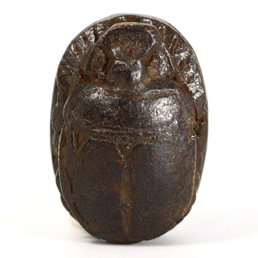 New Kingdom Glazed Steatite Scarab Amulet with Falcon Hieroglyph (1550-1070 BC) (1 of 8)
