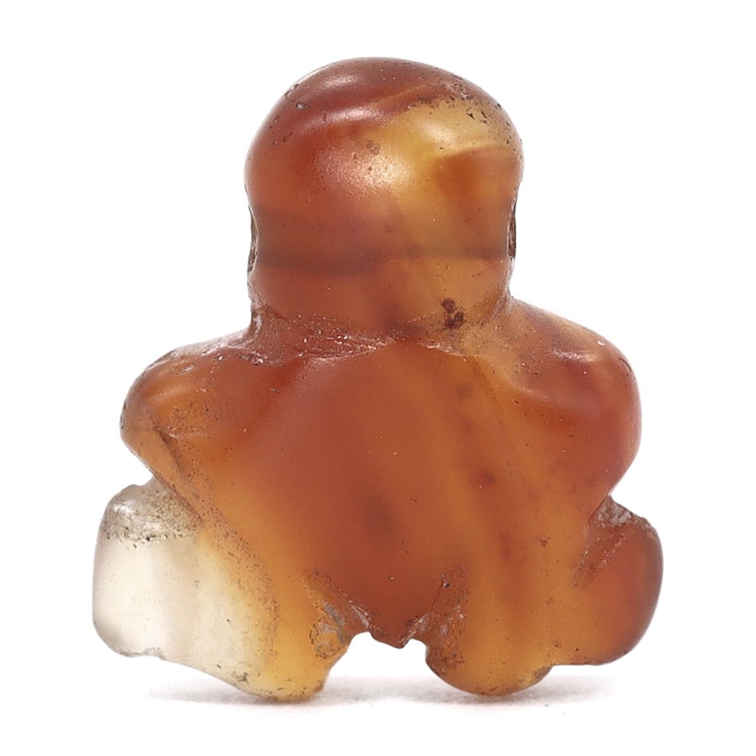 Byzantine Egyptian Carnelian Coptic Human Amulet (4th-7th Century AD): This exceptional ancient relic, a Coptic Human Form Amulet intricately carved from carnelian, has its origins in Byzantine Egypt during the 4th to 7th centuries AD. Measuring a mere 1.3x1.1x0.4 cm, th
