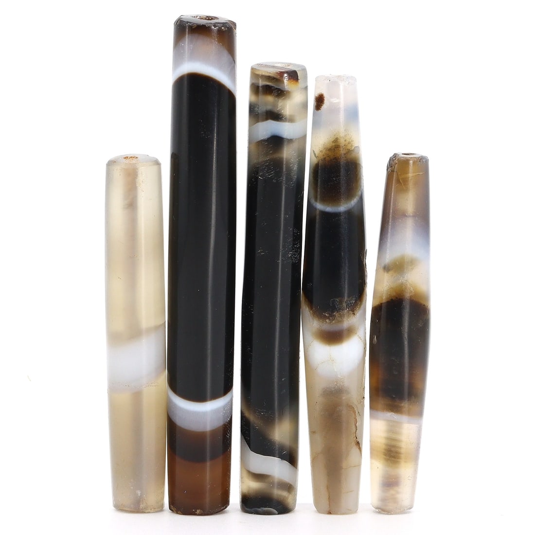 Tibetan Chinese Qing Dynasty Antique Elongate Dzi Bead Amulet Set (18th-19th Century) (1 of 2)