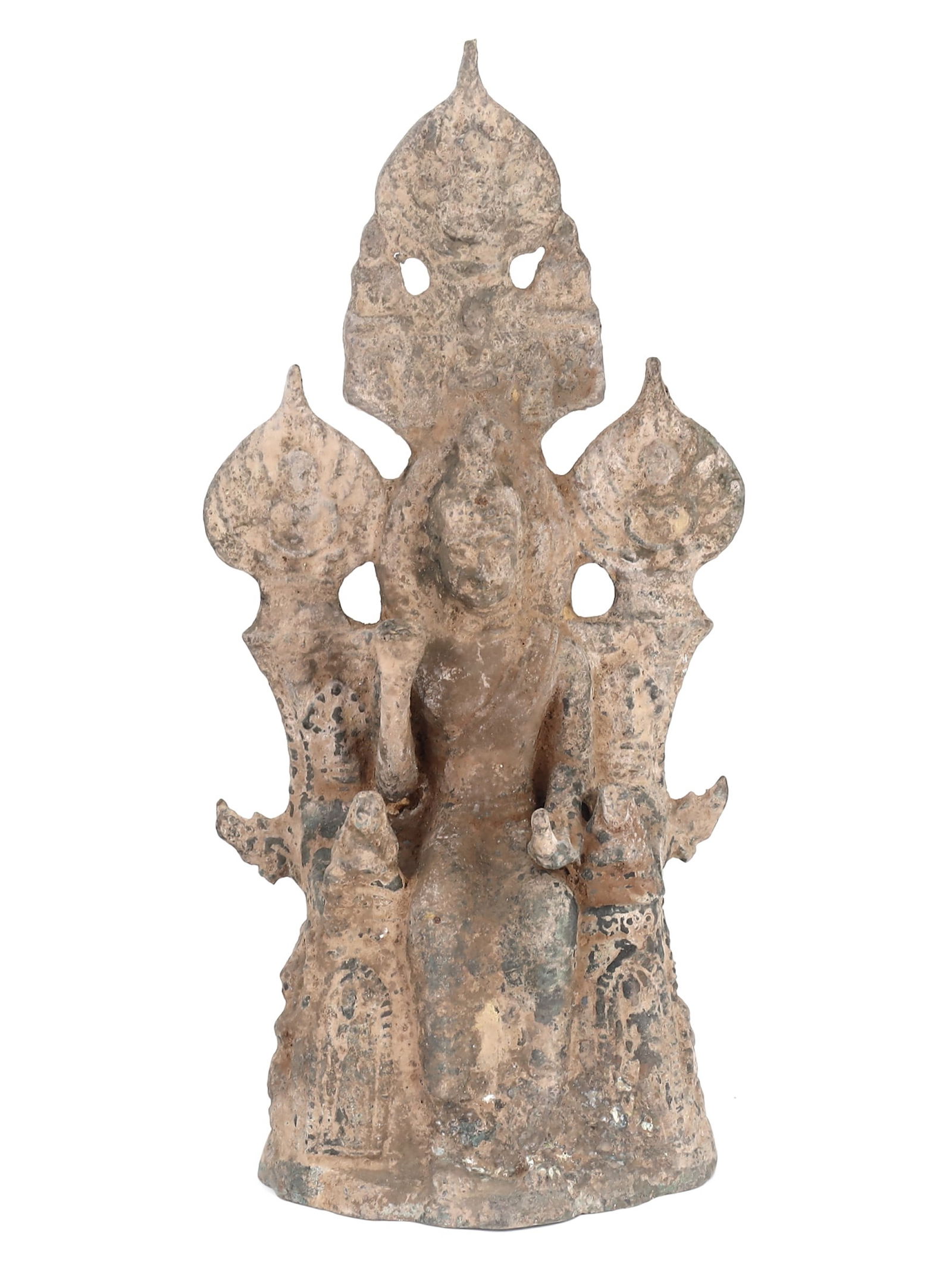 Siamese 18-19th Century AD Antique Deity Statuette: Spanning the dimensions of 10.24x2.76x1.97 inches (26x7x5 cm), this Siamese antique deity statuette from the 18th to 19th century AD is a spiritual relic of the past. The figure is meticulously cast i