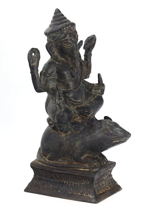 Antique Ganesha Deity Riding on Mouse Bronze Statuette (19th-20th Century, South Asia) (1 of 4)