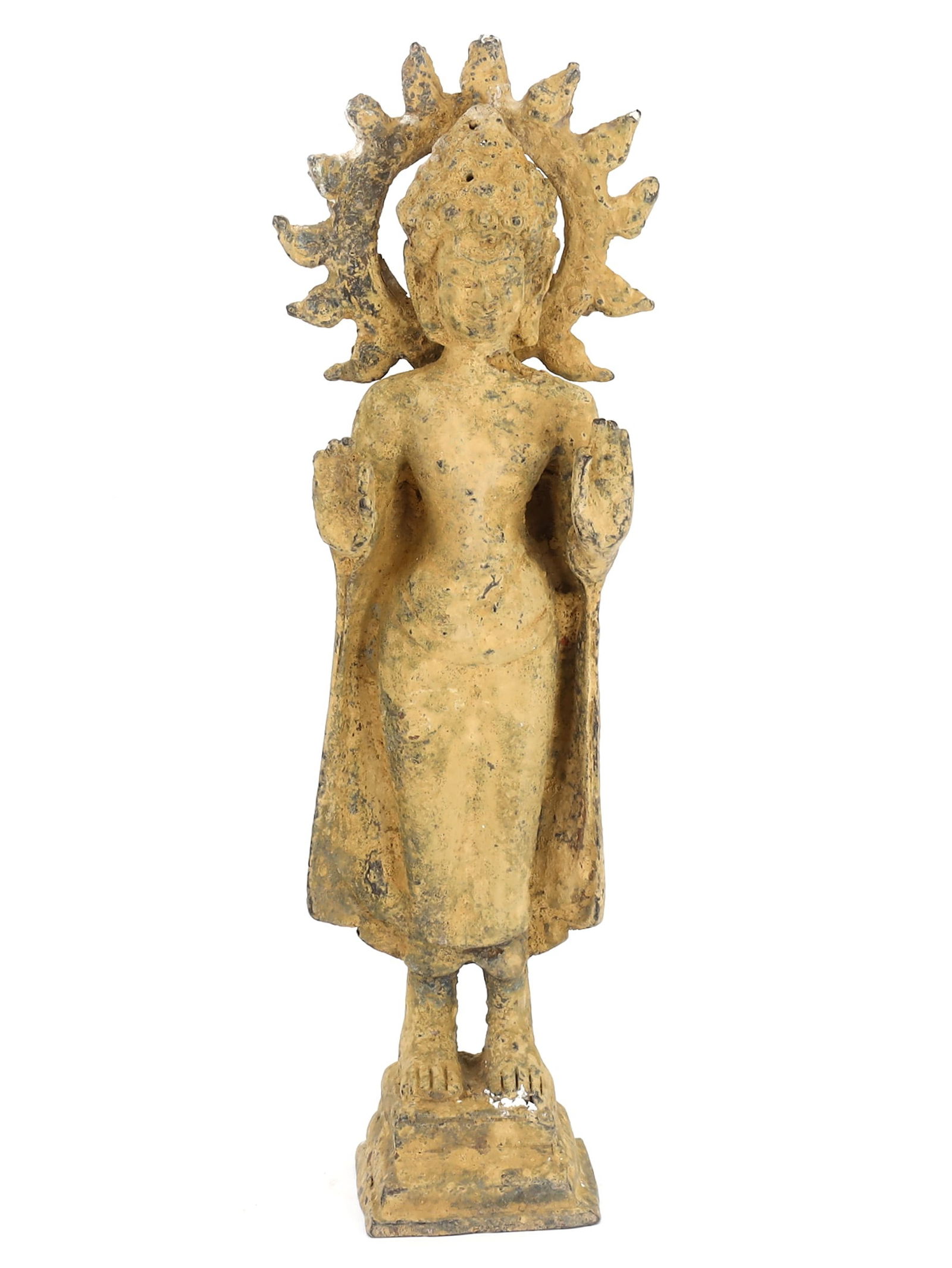 Siamese 18-19th Century AD Antique Deity Statuette: Spanning the dimensions of 29x11.5x11 cm (11.4 inches appro.), this Siamese antique deity statuette from the 18th to 19th century AD is a spiritual relic of the past. The figure is meticulously cast i