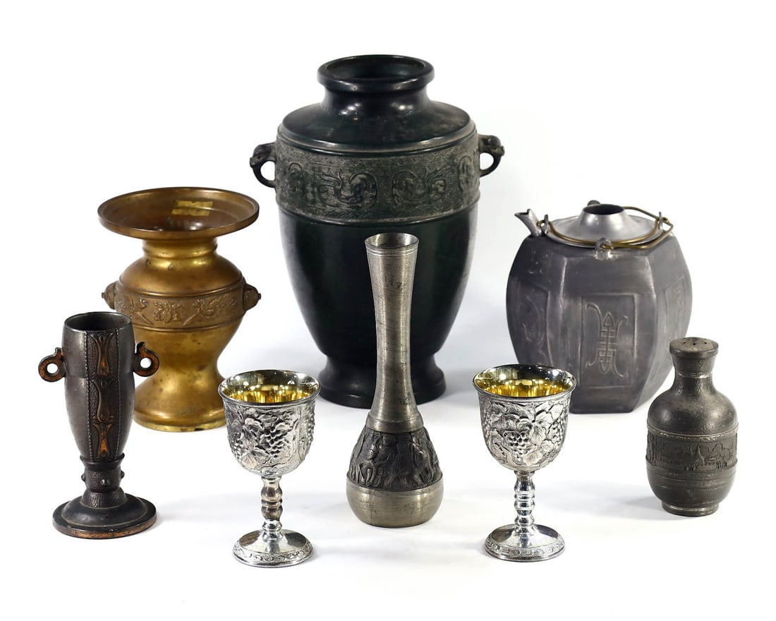 Group of 8 Mixed Metalwork Vessels and Goblets,With - free shipping (1 of 2)