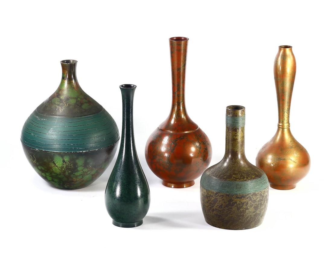 Group of 5 Brass Vintage Vases,With - free shipping (1 of 2)