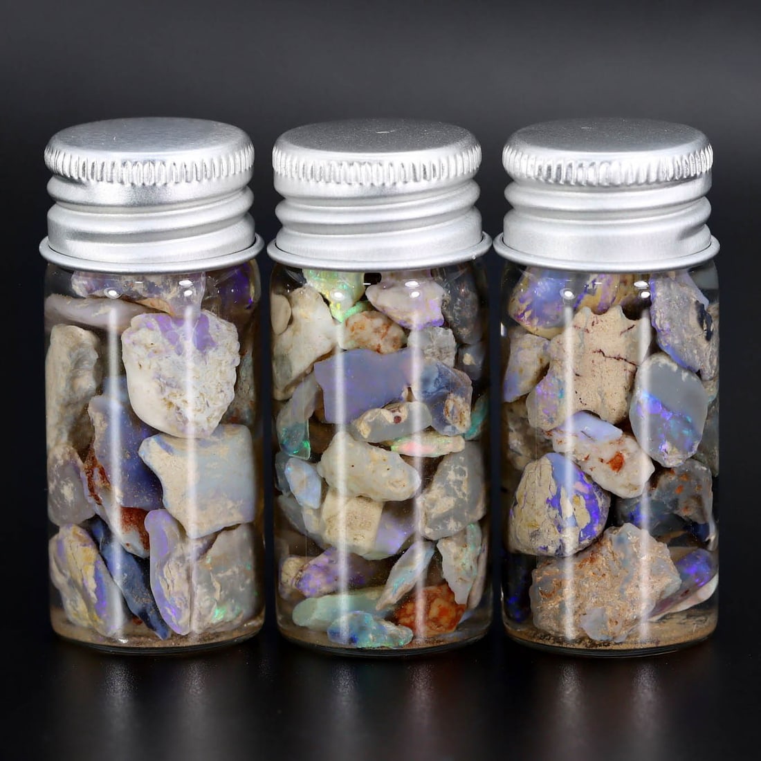 Lightning Ridge Black Opal Rough Specimens in Jars (1 of 2)