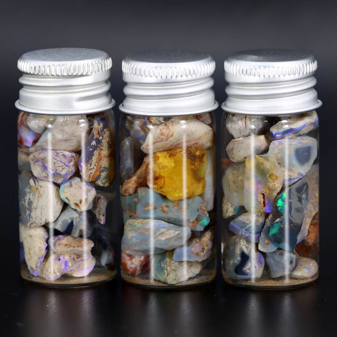 Lightning Ridge Black Opal Rough Specimens in Jars (1 of 2)