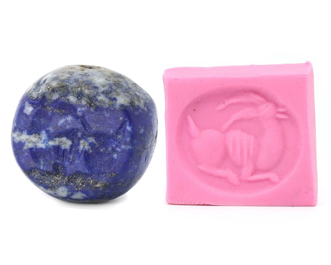 Sasanian Era Lapis Lazuli Dome-Shaped Stamp Seal with Ibex, 3rd-7th Century AD (1 of 4)