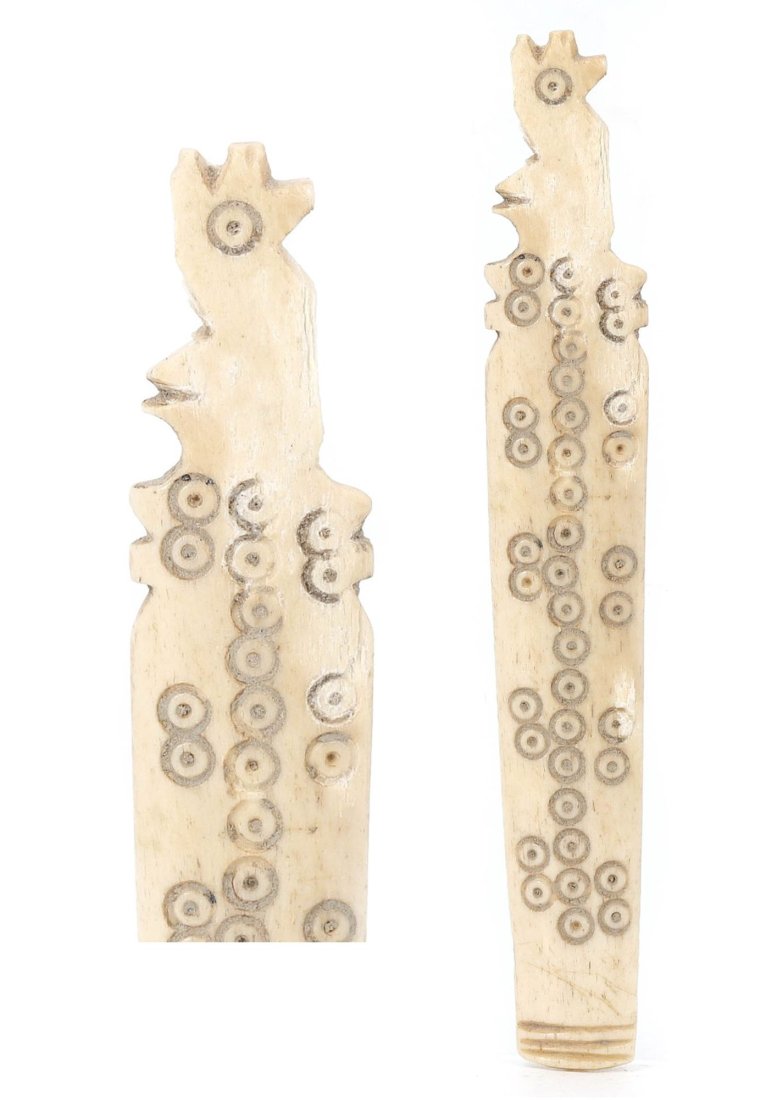 West Slavic Piast Dynasty Whale Bone Plaque with Detailed Carvings (9th-10th Century AD): An exceptional relic of the early Polish state under the Piast dynasty, this intricately carved whale bone plaque measures 10.5x1.5 cm or 4.13x0.59 inches. The artifact is adorned with concentric circ