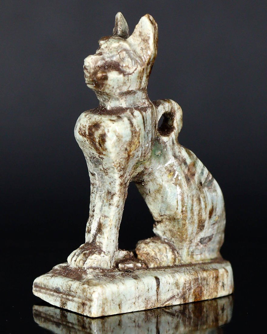 Ancient Egyptian Glazed Stone Amulet of Cat Bastet, Late Period, 664-332 BC (1 of 3)
