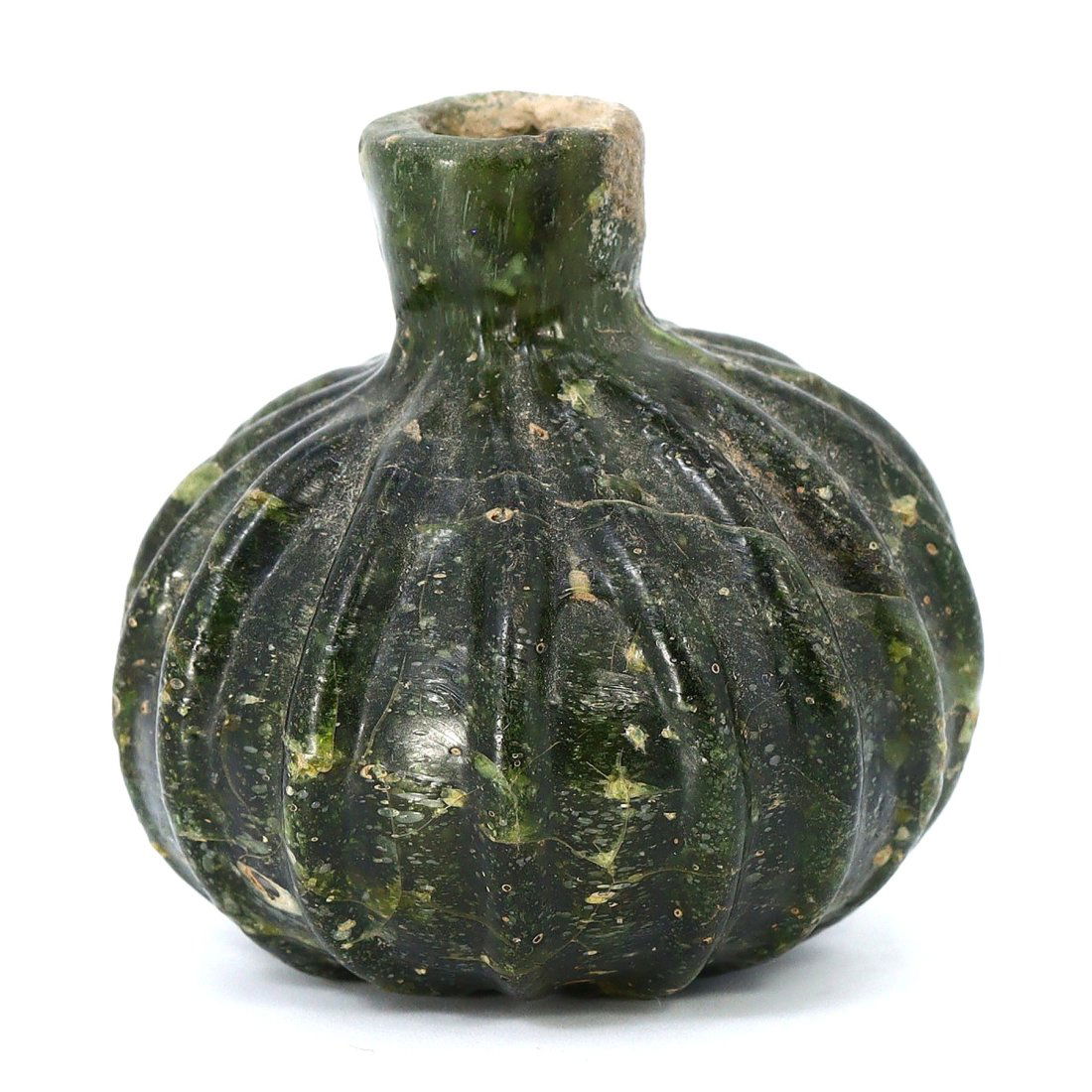 Roman Green Glass Aryballos Oil Flask with Ribbing (c. 50-100 AD) (1 of 4)