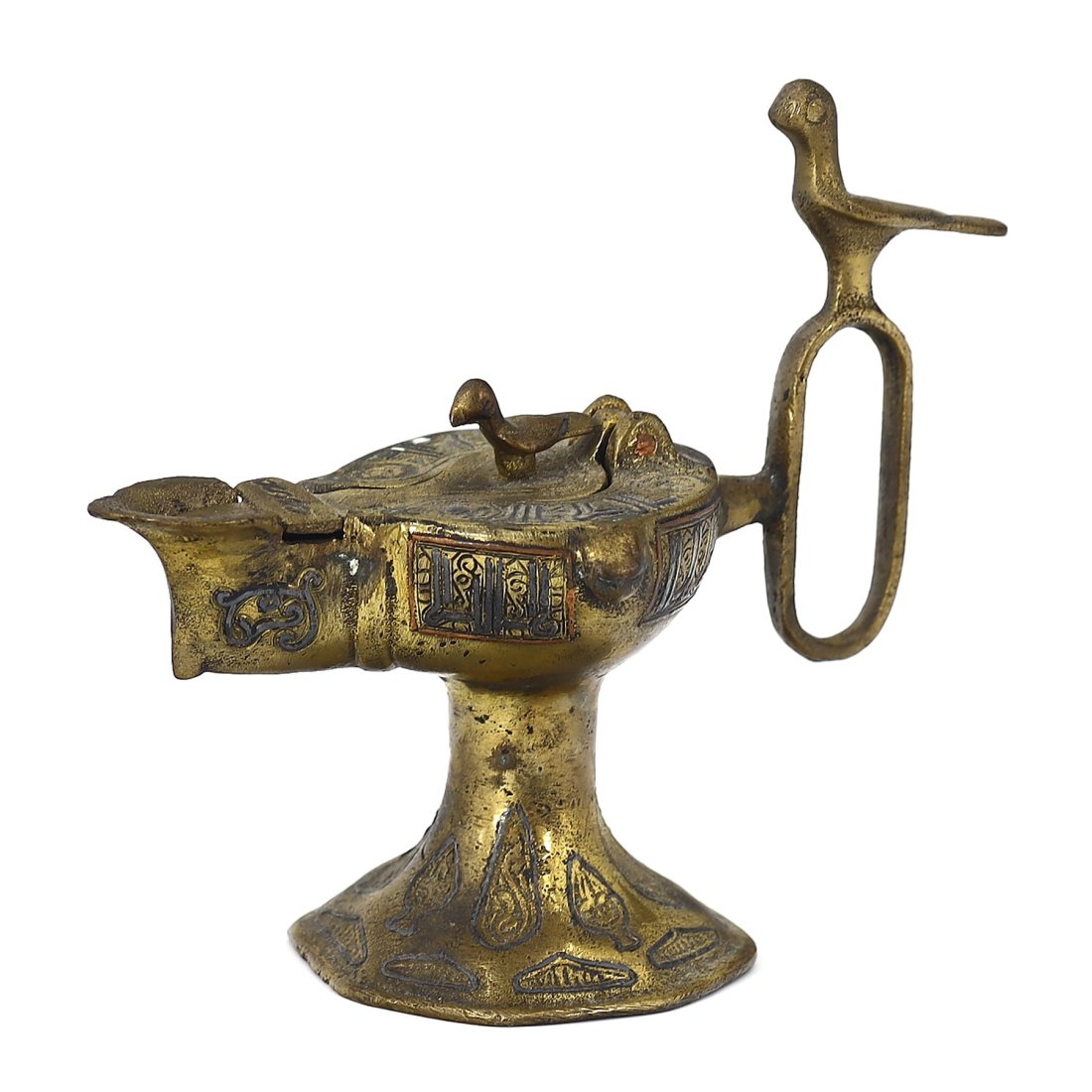 Ancient Seljuk Era Persian Bronze Oil Lamp with Inscription, 11th-12th Century (1 of 5)