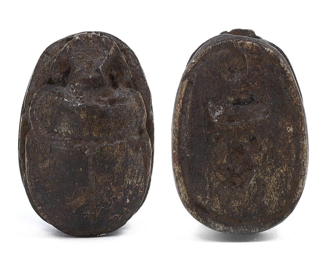 Ancient Egyptian Steatite Glazed Scarab Seal Amulet, 18th Dynasty, 16th - 13th century BCE (1 of 5)