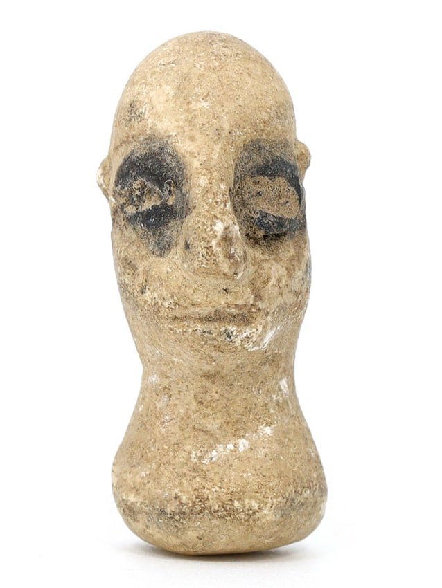 Ancient Bactria Margiana Limestone Black Eye Marking Idol Head Sculpture, 3rd-2nd Century BC (1 of 3)