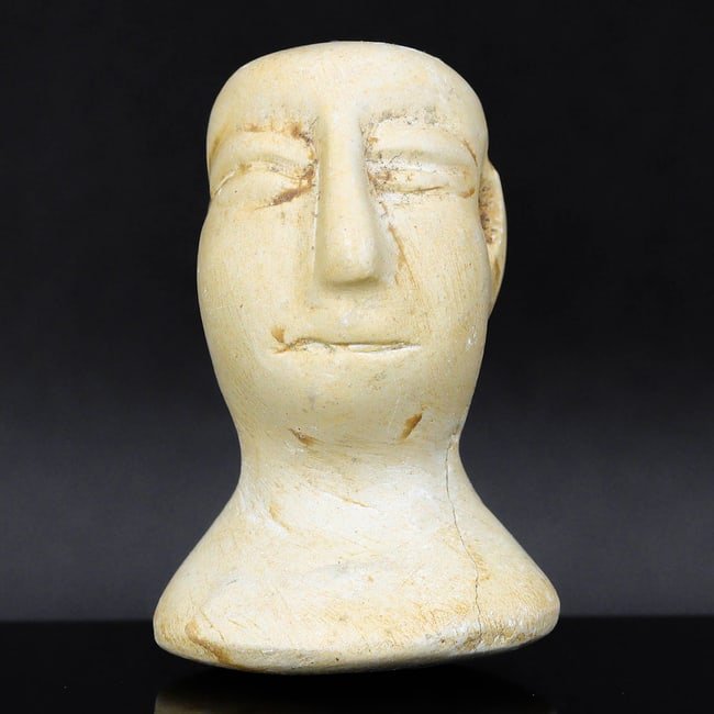 Ancient Bactria-Margiana Limestone Idol Head Sculpture, 3rd-2nd Century BC (1 of 3)