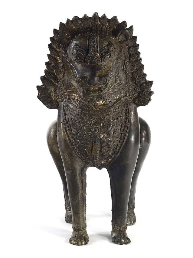 Antique Qing Dynasty Thai Bronze Lions Temple Guardians, Late 19th-Early 20th Century (1 of 4)