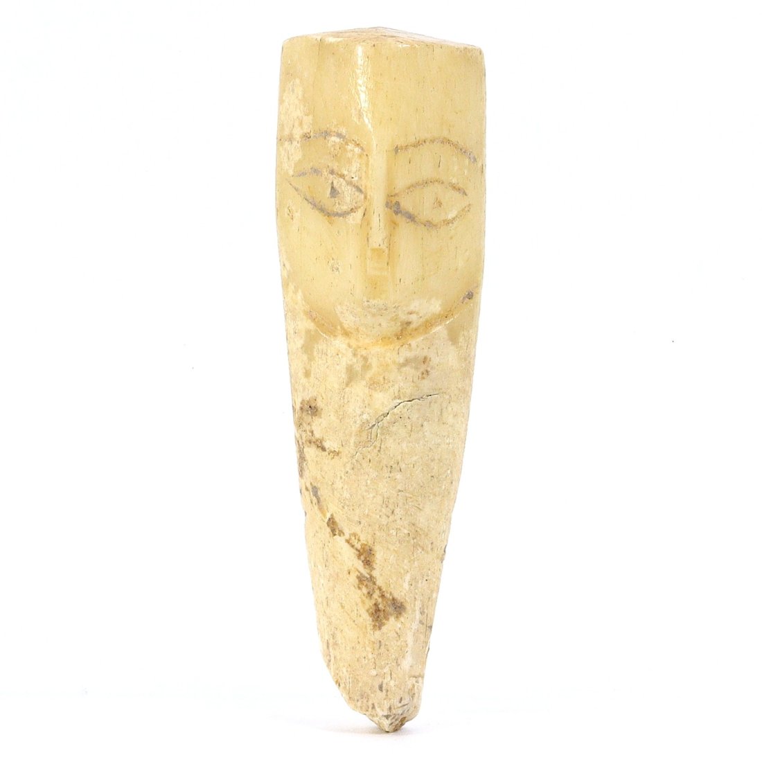 A Byzantine Egyptian Coptic Carved Bone Stylus: This Byzantine Egyptian Coptic stylus, expertly fashioned from bone, stands as a relic of ancient literacy and craftsmanship. Measuring 4.5 cm in length and 1.5 cm in width, the stylus features a poin