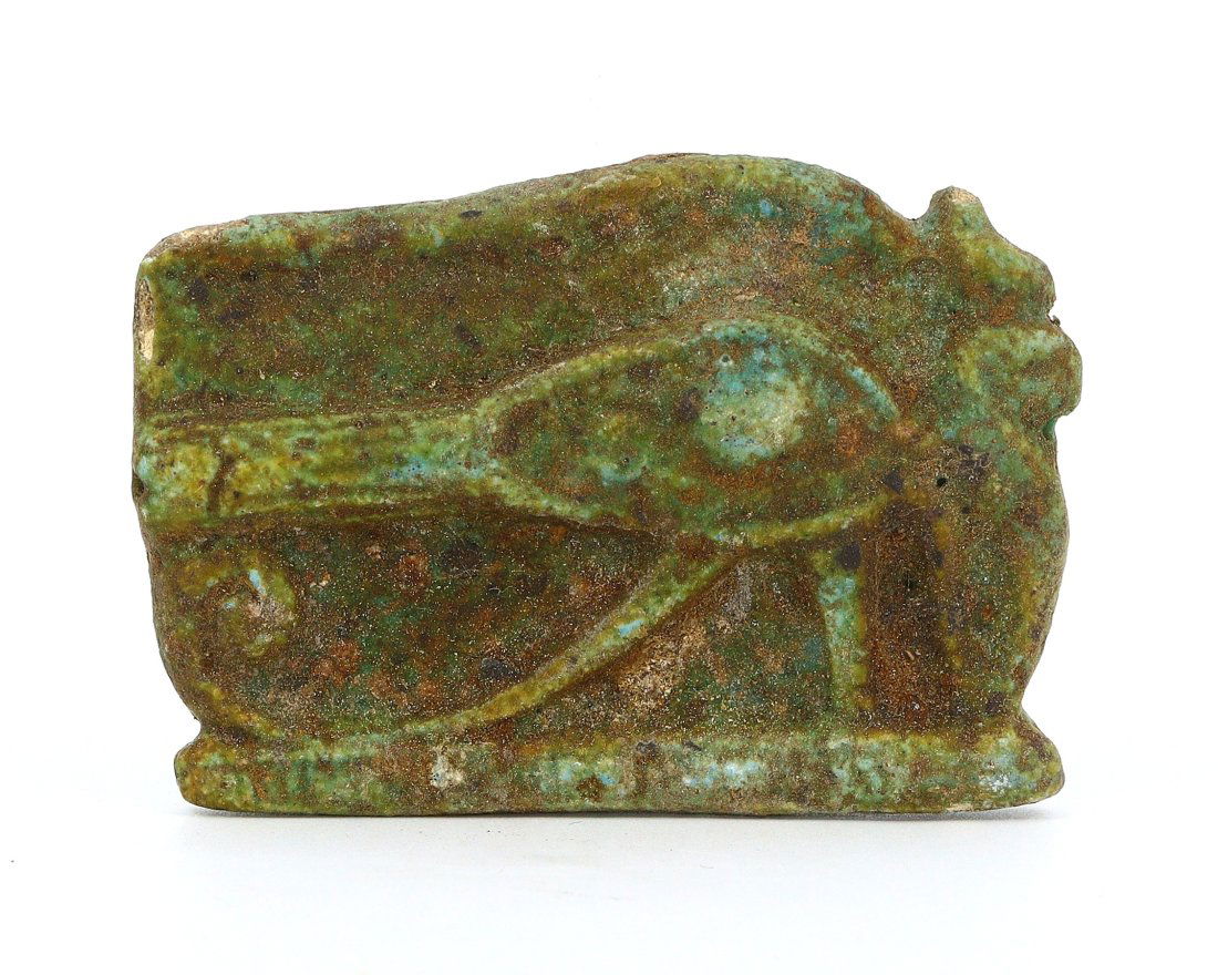 An Ancient Egyptian Faience Wedjat Eye Amulet, New Kingdom, 1550-1070 BC (1 of 2)