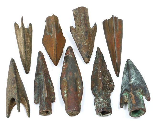 A Set of Nine Diverse Bronze Arrowheads, Presumed Classical Antiquity (1 of 1)