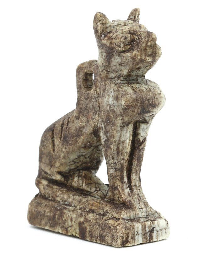 An Ancient Egyptian Glazed Steatite Amulet of Bastet, Post-Pharaonic Epoch (1 of 4)