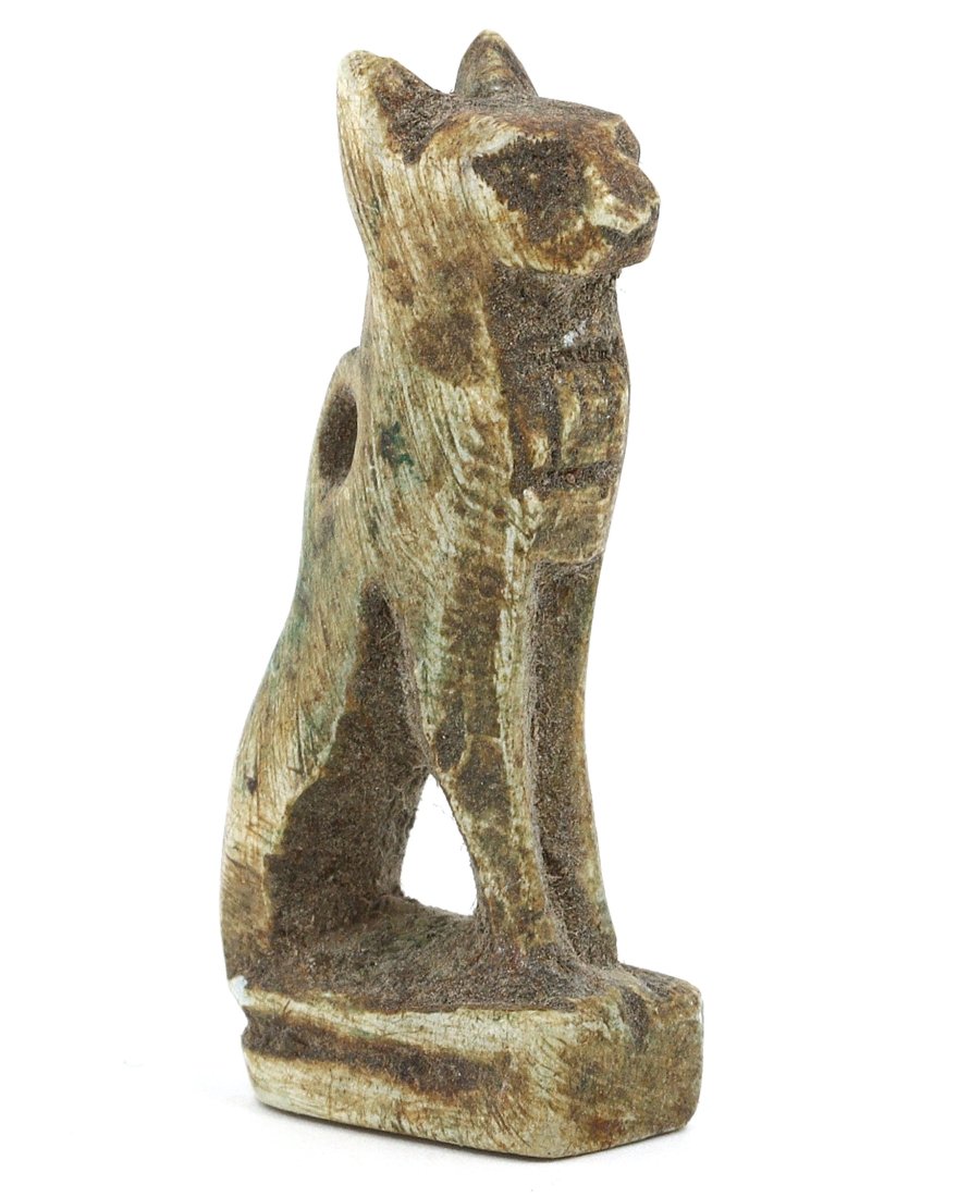 An Ancient Egyptian Glazed Steatite Amulet of Bastet, Post-Pharaonic Epoch (1 of 4)
